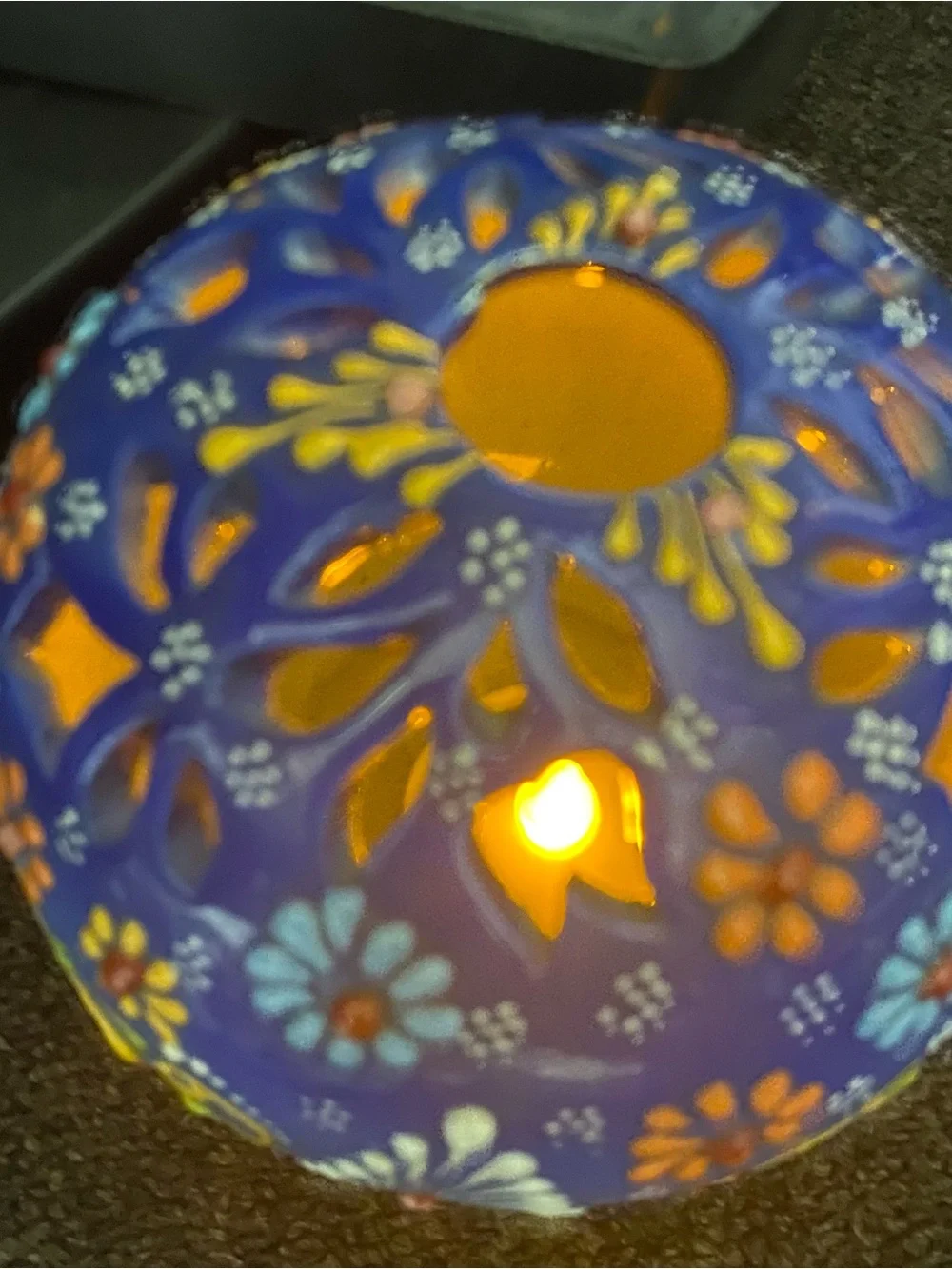 Hand-Painted Blue Floral Ceramic Tea Light Candle Lantern Decorative Home Decor